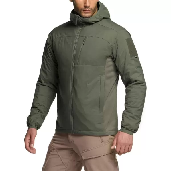 CQR Mens Insulated Hooded Tactical Jacket Lightweight MidLayer Warm Hoodie Water Resistant Full Zip Hiking Work CoatLightweight Olive