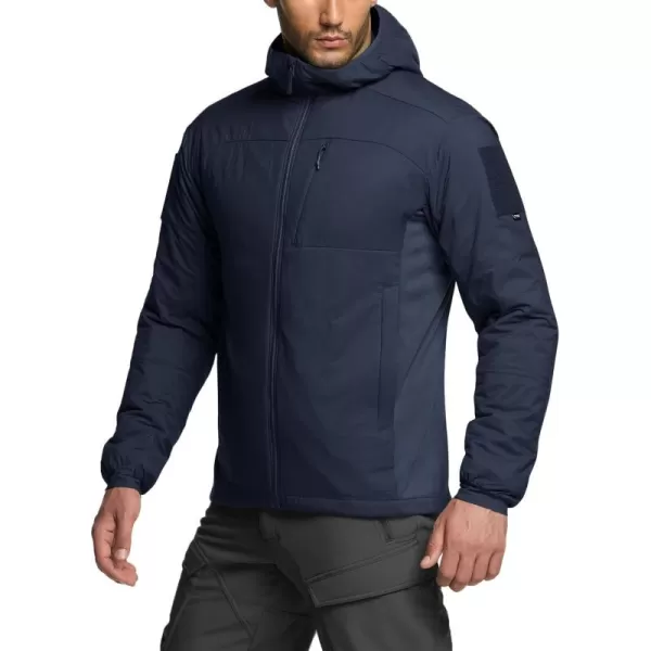 CQR Mens Insulated Hooded Tactical Jacket Lightweight MidLayer Warm Hoodie Water Resistant Full Zip Hiking Work CoatLightweight Operator Navy