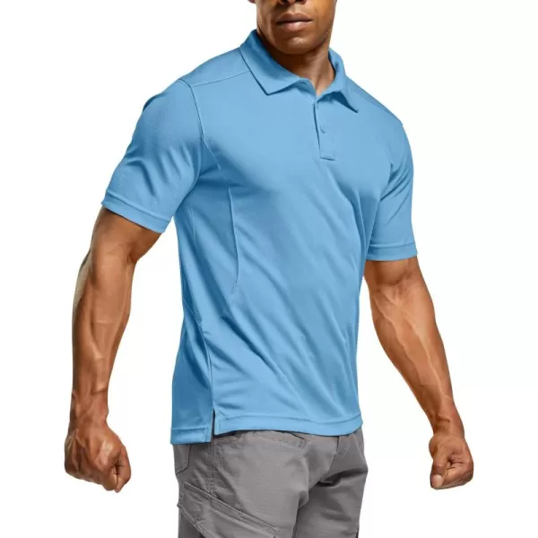 CQR Mens Polo Shirt Short Sleeve Tactical Shirts Dry Fit Lightweight Performance Golf Shirts Outdoor UPF 50 Pique ShirtFrost Essential Aero Blue