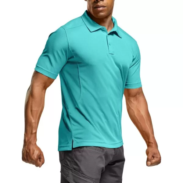 CQR Mens Polo Shirt Short Sleeve Tactical Shirts Dry Fit Lightweight Performance Golf Shirts Outdoor UPF 50 Pique ShirtFrost Essential Aqua Blue