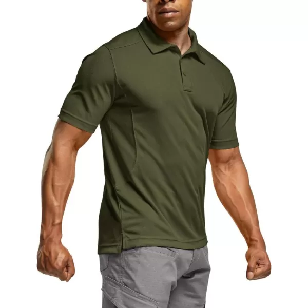 CQR Mens Polo Shirt Short Sleeve Tactical Shirts Dry Fit Lightweight Performance Golf Shirts Outdoor UPF 50 Pique ShirtFrost Essential Army Green