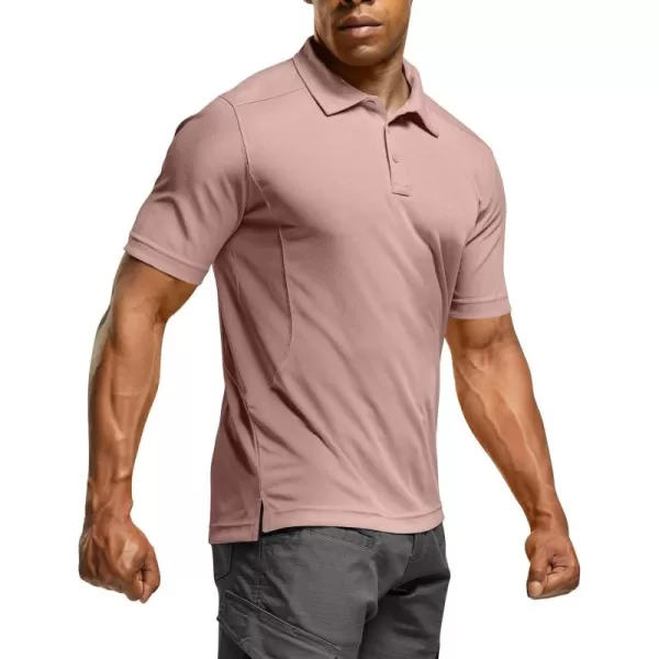 CQR Mens Polo Shirt Short Sleeve Tactical Shirts Dry Fit Lightweight Performance Golf Shirts Outdoor UPF 50 Pique ShirtFrost Essential Ash Pink