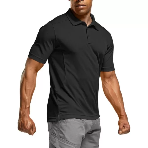 CQR Mens Polo Shirt Short Sleeve Tactical Shirts Dry Fit Lightweight Performance Golf Shirts Outdoor UPF 50 Pique ShirtFrost Essential Black