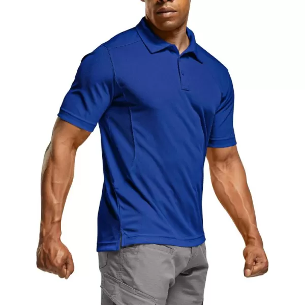 CQR Mens Polo Shirt Short Sleeve Tactical Shirts Dry Fit Lightweight Performance Golf Shirts Outdoor UPF 50 Pique ShirtFrost Essential Cobalt Blue