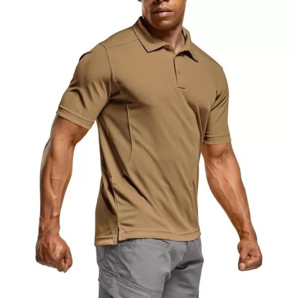 CQR Mens Polo Shirt Short Sleeve Tactical Shirts Dry Fit Lightweight Performance Golf Shirts Outdoor UPF 50 Pique ShirtFrost Essential Coyote