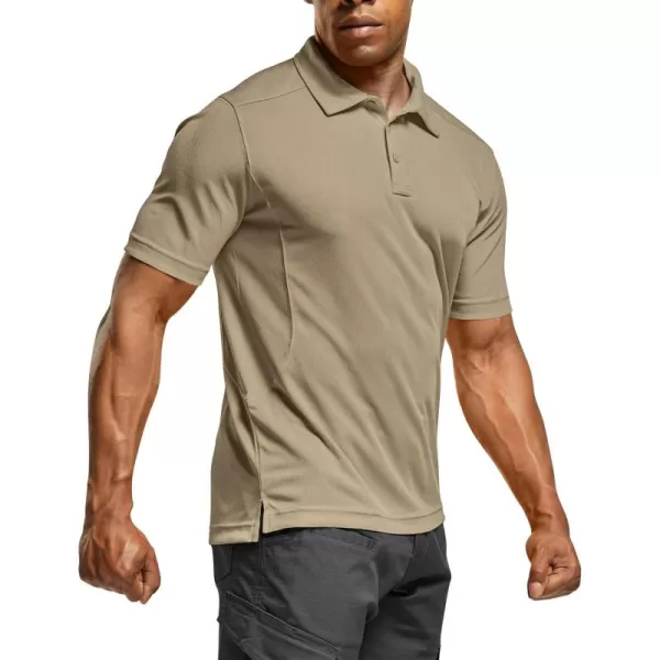 CQR Mens Polo Shirt Short Sleeve Tactical Shirts Dry Fit Lightweight Performance Golf Shirts Outdoor UPF 50 Pique ShirtFrost Essential Khaki