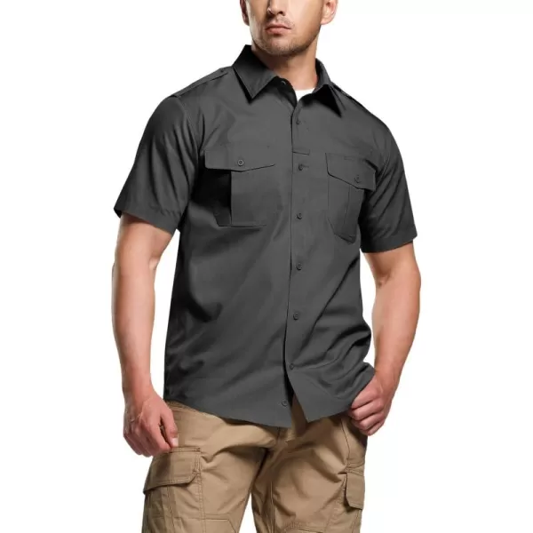 CQR Mens Short Sleeve Work Shirts Ripstop Military Tactical Shirts Outdoor UPF 50 Breathable Hiking ShirtShort Sleeve Shirts Charcoal