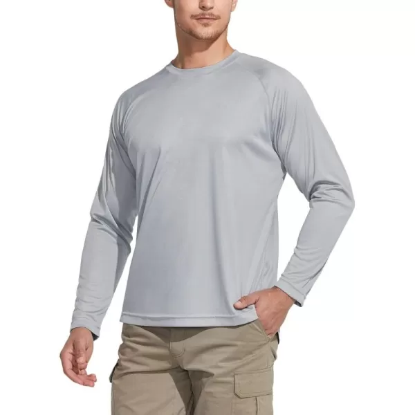 CQR Mens UPF50 Sun Protection Shirts Quick Dry Long Sleeve Rash Guard Athletic Running Workout Fishing Cooling ShirtsLong Sleeve Sun Shirt Light Grey