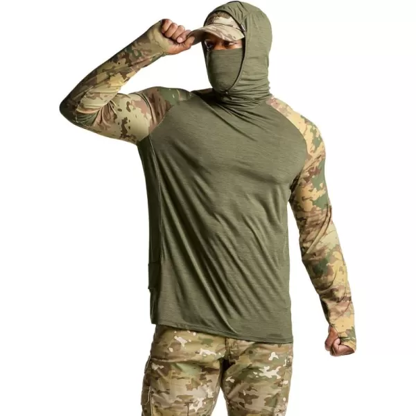 CQR Mens UPF50 Sun Protection Shirts Quick Dry Long Sleeve Rash Guard Athletic Running Workout Fishing Cooling ShirtsResponse Hoodie Soil Green  Utility Camo