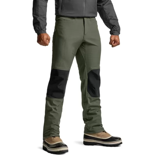 CQR Mens Winter Waterproof Tactical Pants Softshell Fleece Lined Snow Ski Cargo Pants Thermal Outdoor Hiking Work PantsExpedition Olive