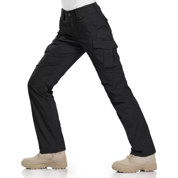 CQR Womens Flex Stretch Tactical Pants Water Resistant Ripstop Work Pants Outdoor Hiking Cargo Pants with PocketsFlexy Cargo Flap Black