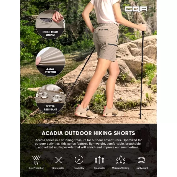 CQR Womens Acadia Hiking Cargo Shorts Lightweight Outdoor Athletic Shorts Summer Golf Shorts with Zipper PocketsAcadia Shorts Khaki