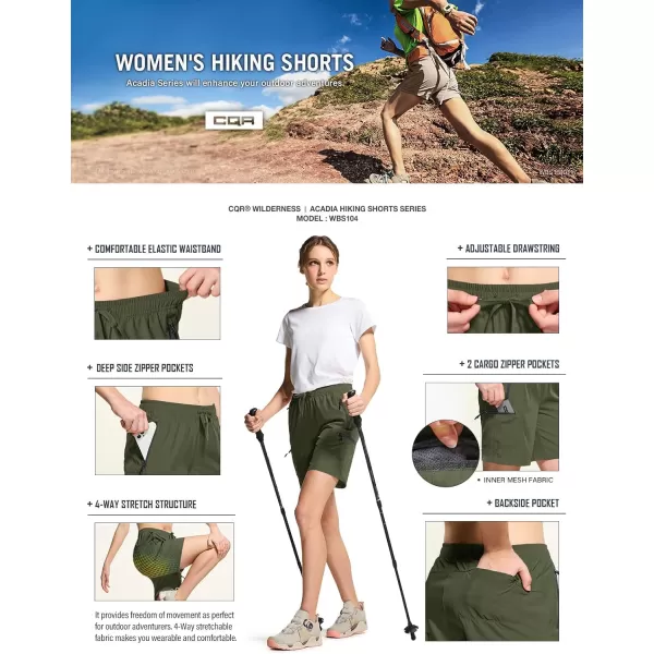 CQR Womens Acadia Hiking Cargo Shorts Lightweight Outdoor Athletic Shorts Summer Golf Shorts with Zipper PocketsAcadia Shorts Olive