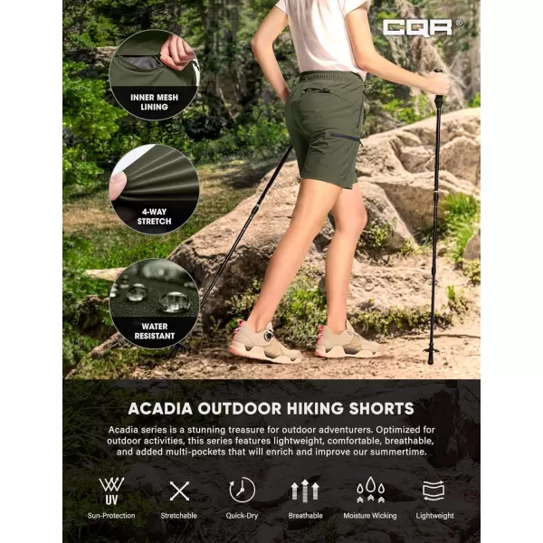 CQR Womens Acadia Hiking Cargo Shorts Lightweight Outdoor Athletic Shorts Summer Golf Shorts with Zipper PocketsAcadia Shorts Olive