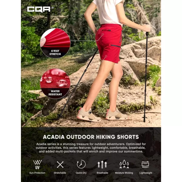 CQR Womens Acadia Hiking Cargo Shorts Lightweight Outdoor Athletic Shorts Summer Golf Shorts with Zipper PocketsAcadia Shorts Red