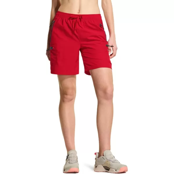 CQR Womens Acadia Hiking Cargo Shorts Lightweight Outdoor Athletic Shorts Summer Golf Shorts with Zipper PocketsAcadia Shorts Red