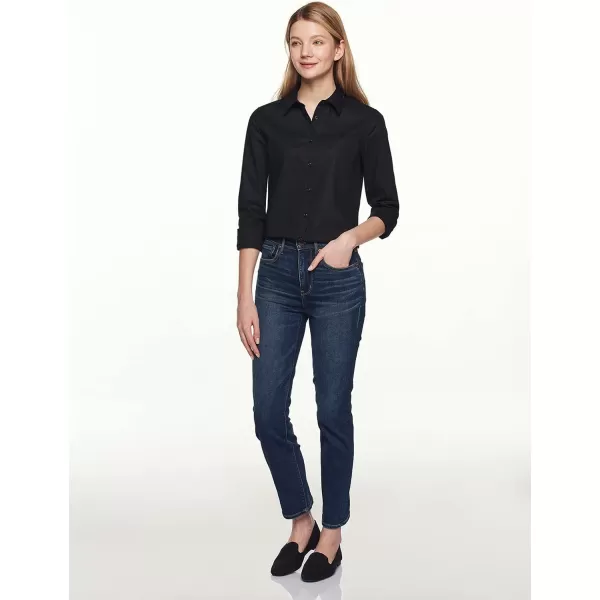 CQR Womens Classic Fit Button Up Shirts 100 Cotton Long Sleeve Casual Poplin ShirtPoplin Black