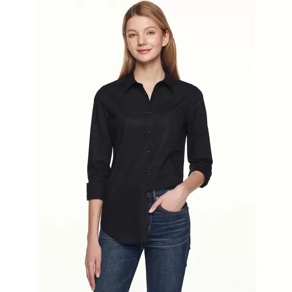 CQR Womens Classic Fit Button Up Shirts 100 Cotton Long Sleeve Casual Poplin ShirtPoplin Black