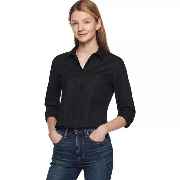 CQR Womens Classic Fit Button Up Shirts 100 Cotton Long Sleeve Casual Poplin ShirtPoplin Black