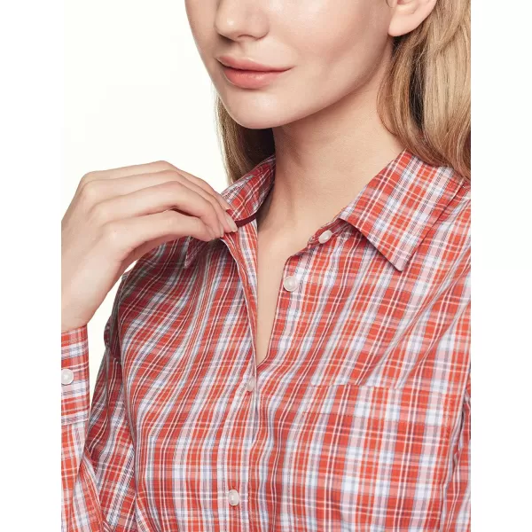 CQR Womens Classic Fit Button Up Shirts 100 Cotton Long Sleeve Casual Poplin ShirtPoplin Burnt Orange