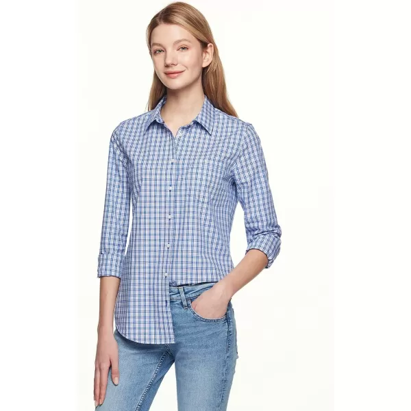 CQR Womens Classic Fit Button Up Shirts 100 Cotton Long Sleeve Casual Poplin ShirtPoplin Lake Blue