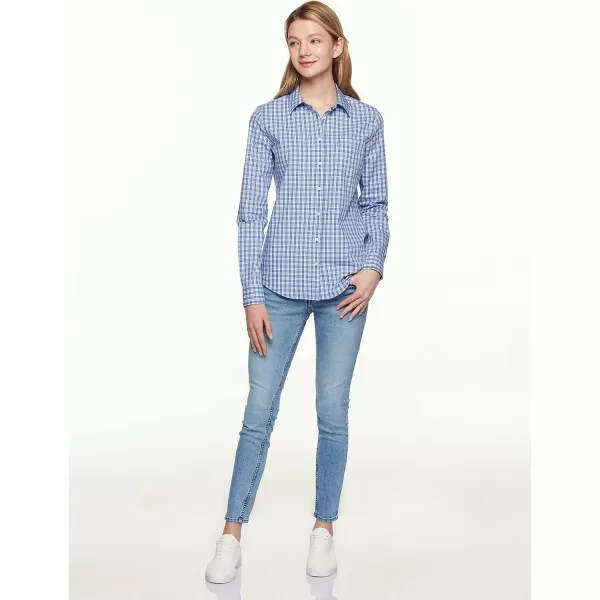 CQR Womens Classic Fit Button Up Shirts 100 Cotton Long Sleeve Casual Poplin ShirtPoplin Lake Blue