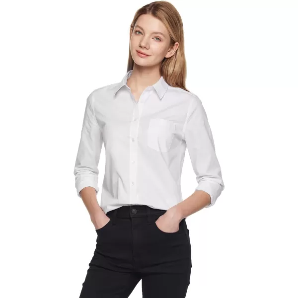 CQR Womens Classic Fit Button Up Shirts 100 Cotton Long Sleeve Casual Poplin ShirtPoplin White