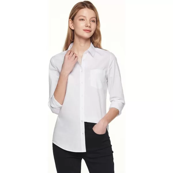 CQR Womens Classic Fit Button Up Shirts 100 Cotton Long Sleeve Casual Poplin ShirtPoplin White