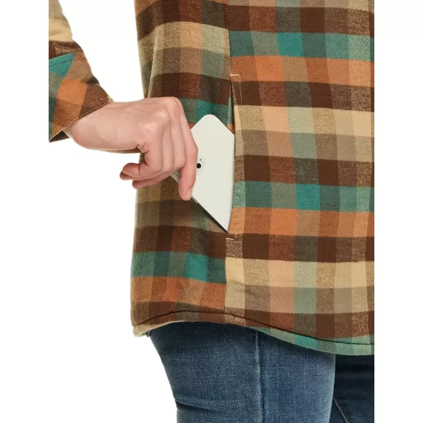 CQR Womens Flannel Shirt Jacket Sherpa Lined Plaid Shacket Jackets Slim Fit Outdoor Shirt with PocketsSherpa Lined Autumn Leaves