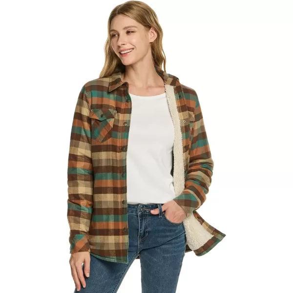 CQR Womens Flannel Shirt Jacket Sherpa Lined Plaid Shacket Jackets Slim Fit Outdoor Shirt with PocketsSherpa Lined Autumn Leaves