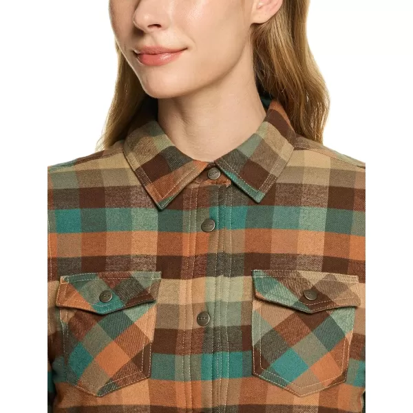 CQR Womens Flannel Shirt Jacket Sherpa Lined Plaid Shacket Jackets Slim Fit Outdoor Shirt with PocketsSherpa Lined Autumn Leaves