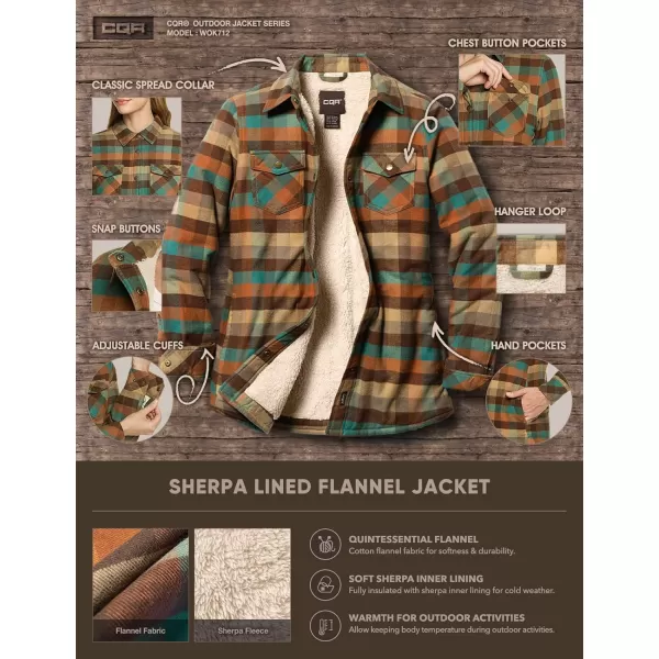 CQR Womens Flannel Shirt Jacket Sherpa Lined Plaid Shacket Jackets Slim Fit Outdoor Shirt with PocketsSherpa Lined Autumn Leaves