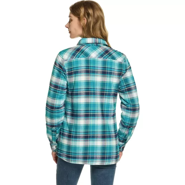 CQR Womens Flannel Shirt Jacket Sherpa Lined Plaid Shacket Jackets Slim Fit Outdoor Shirt with PocketsSherpa Lined Petite Green