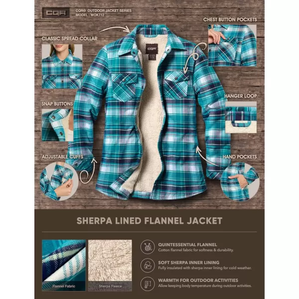 CQR Womens Flannel Shirt Jacket Sherpa Lined Plaid Shacket Jackets Slim Fit Outdoor Shirt with PocketsSherpa Lined Petite Green