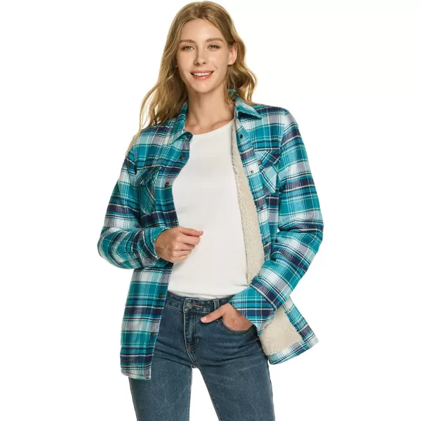 CQR Womens Flannel Shirt Jacket Sherpa Lined Plaid Shacket Jackets Slim Fit Outdoor Shirt with PocketsSherpa Lined Petite Green