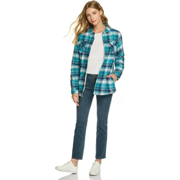 CQR Womens Flannel Shirt Jacket Sherpa Lined Plaid Shacket Jackets Slim Fit Outdoor Shirt with PocketsSherpa Lined Petite Green