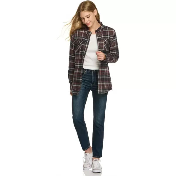 CQR Womens Flannel Shirt Jacket Sherpa Lined Plaid Shacket Jackets Slim Fit Outdoor Shirt with PocketsSherpa Lined Very Berry