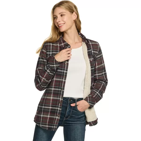 CQR Womens Flannel Shirt Jacket Sherpa Lined Plaid Shacket Jackets Slim Fit Outdoor Shirt with PocketsSherpa Lined Very Berry