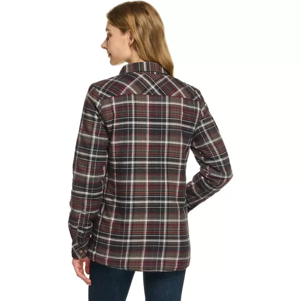 CQR Womens Flannel Shirt Jacket Sherpa Lined Plaid Shacket Jackets Slim Fit Outdoor Shirt with PocketsSherpa Lined Wine Forest