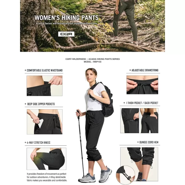 CQR Womens Hiking Outdoor Pants Lightweight Stretch Cargo Pants with Zipper Pockets Water Resistant Athletic PantsAcadia Pants Black