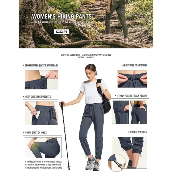 CQR Womens Hiking Outdoor Pants Lightweight Stretch Cargo Pants with Zipper Pockets Water Resistant Athletic PantsAcadia Pants Charcoal