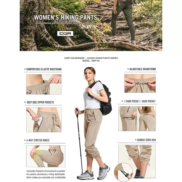 CQR Womens Hiking Outdoor Pants Lightweight Stretch Cargo Pants with Zipper Pockets Water Resistant Athletic PantsAcadia Pants Khaki