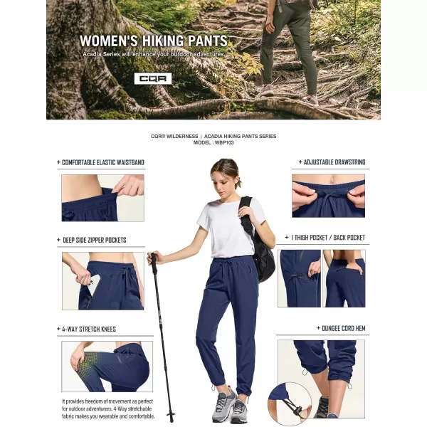 CQR Womens Hiking Outdoor Pants Lightweight Stretch Cargo Pants with Zipper Pockets Water Resistant Athletic PantsAcadia Pants Navy