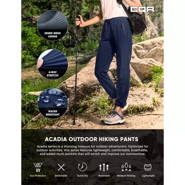 CQR Womens Hiking Outdoor Pants Lightweight Stretch Cargo Pants with Zipper Pockets Water Resistant Athletic PantsAcadia Pants Navy