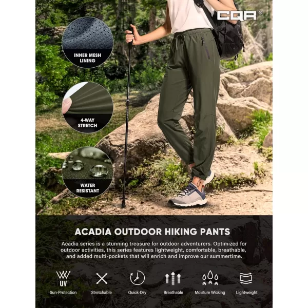 CQR Womens Hiking Outdoor Pants Lightweight Stretch Cargo Pants with Zipper Pockets Water Resistant Athletic PantsAcadia Pants Olive