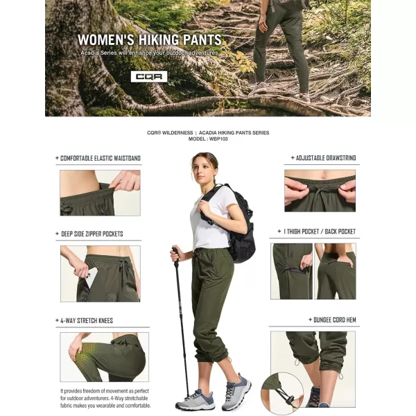 CQR Womens Hiking Outdoor Pants Lightweight Stretch Cargo Pants with Zipper Pockets Water Resistant Athletic PantsAcadia Pants Olive