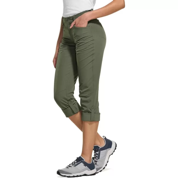 CQR Womens Hiking Pants Quick Dry Stretch UPF 50 Sun Protective Outdoor Pants Lightweight Camping Work PantRocky Rollup Lichen