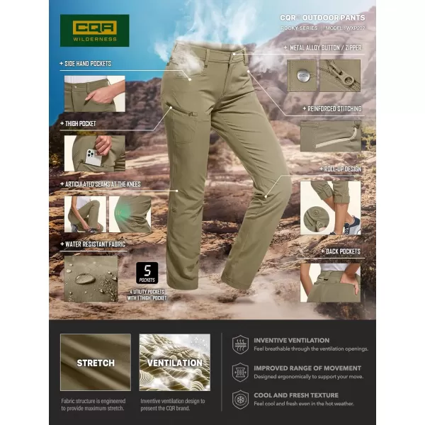 CQR Womens Hiking Pants Quick Dry Stretch UPF 50 Sun Protective Outdoor Pants Lightweight Camping Work PantRocky Rollup Tan