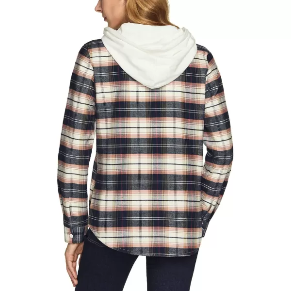 CQR Womens Hooded Plaid Flannel Shirt Long Sleeve AllCotton Soft Brushed Casual Button Down ShirtsPlaid Flannel Hoodie Mineral Pink