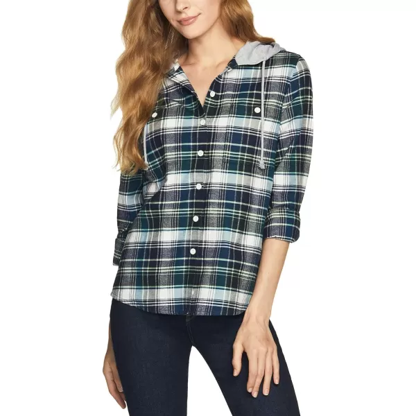 CQR Womens Hooded Plaid Flannel Shirt Long Sleeve AllCotton Soft Brushed Casual Button Down ShirtsPlaid Flannel Hoodie Pacific Blue